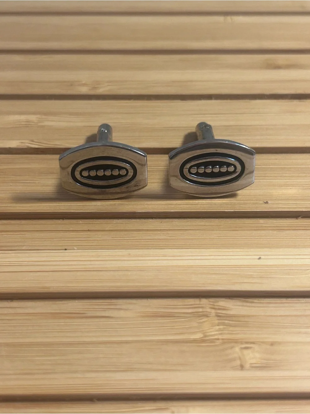 Silver Oval Cufflinks - Black Inlay